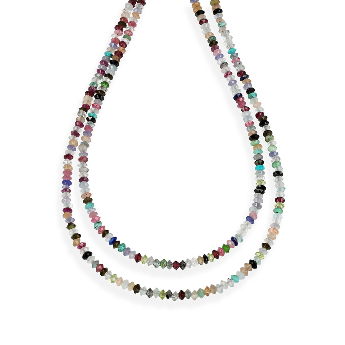 Multi Gemstone Saucer Beads Layered Silver Necklace