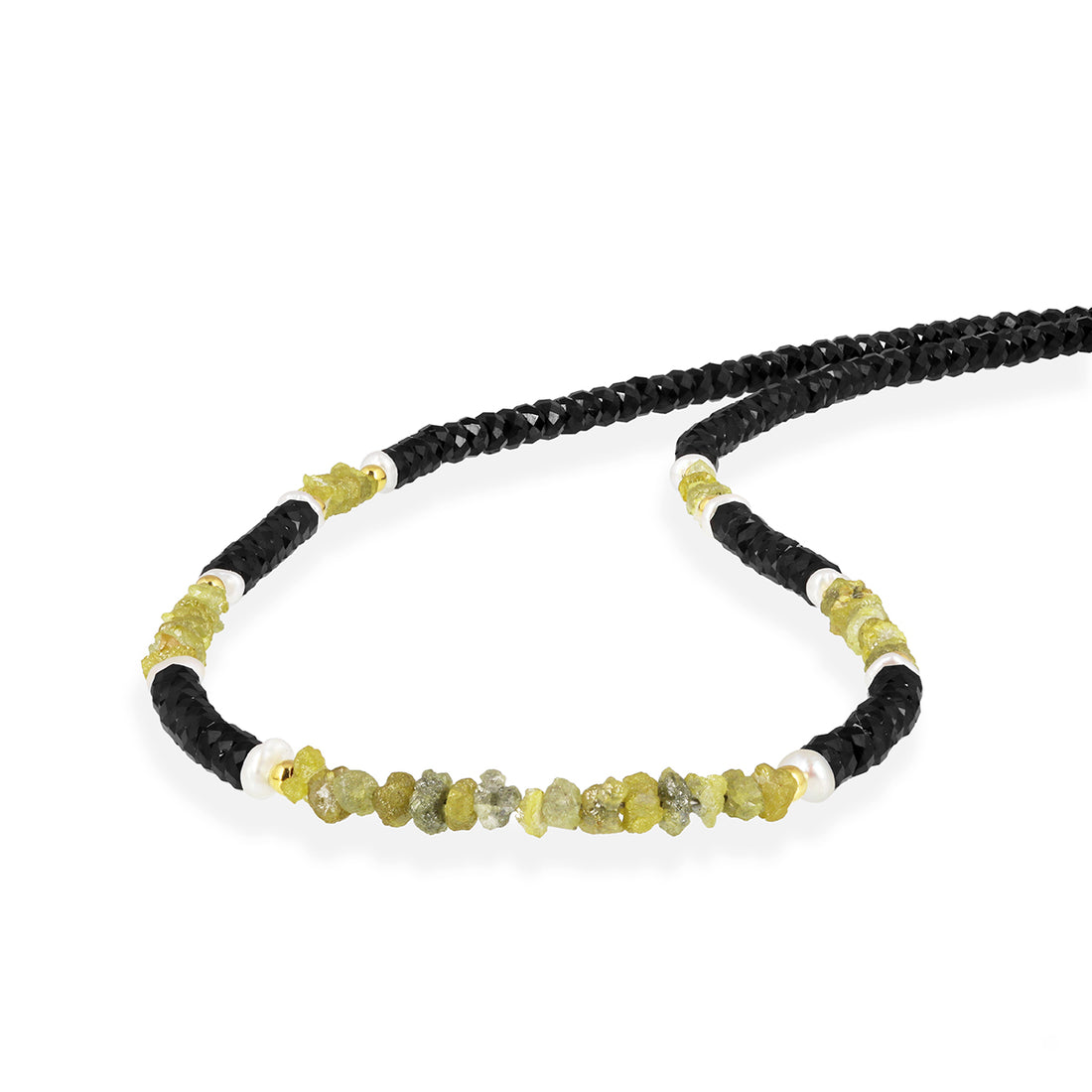 Black Spinel, Diamond and Pearl Silver Necklace