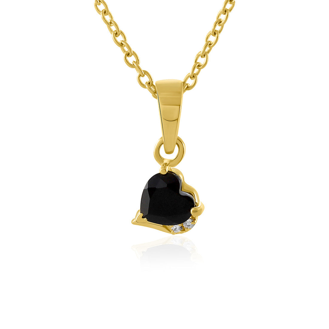 Black Onyx and Zircon Silver Heart Pendant