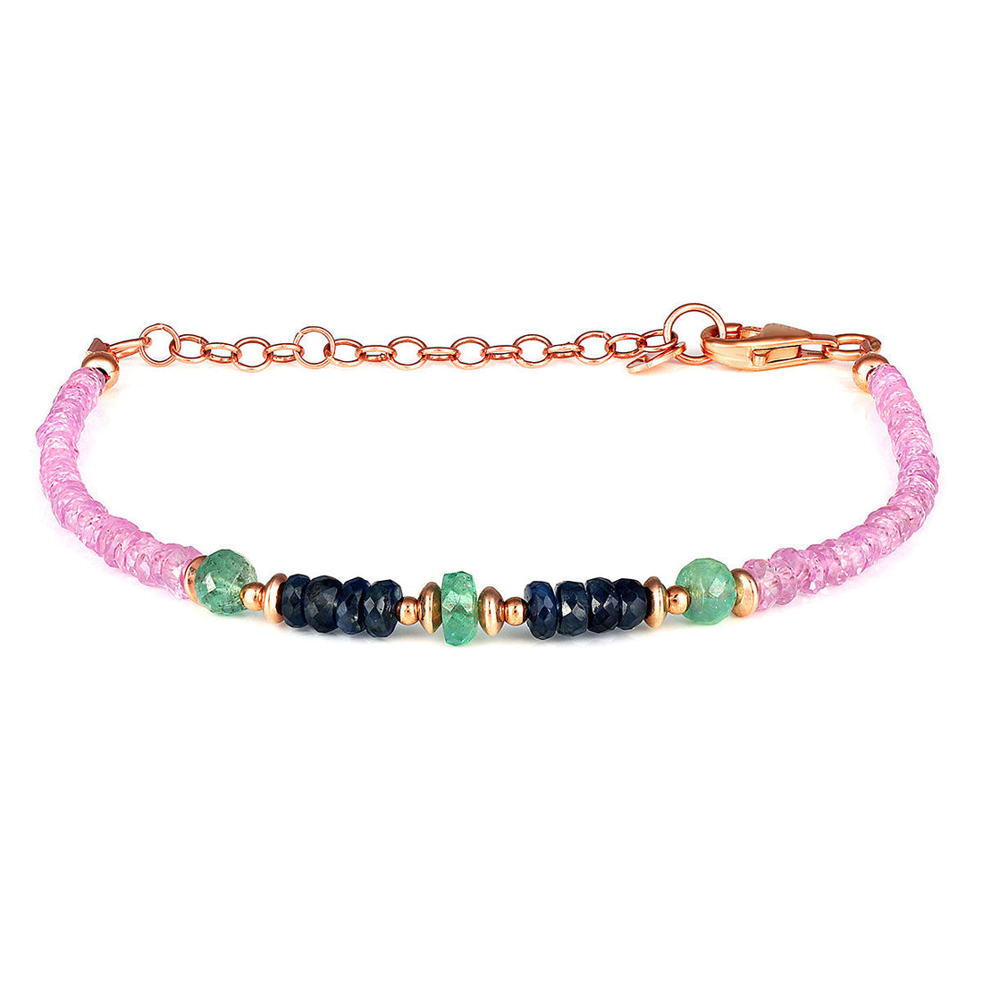 Emerald, Blue and Pink Sapphire Silver Bracelet