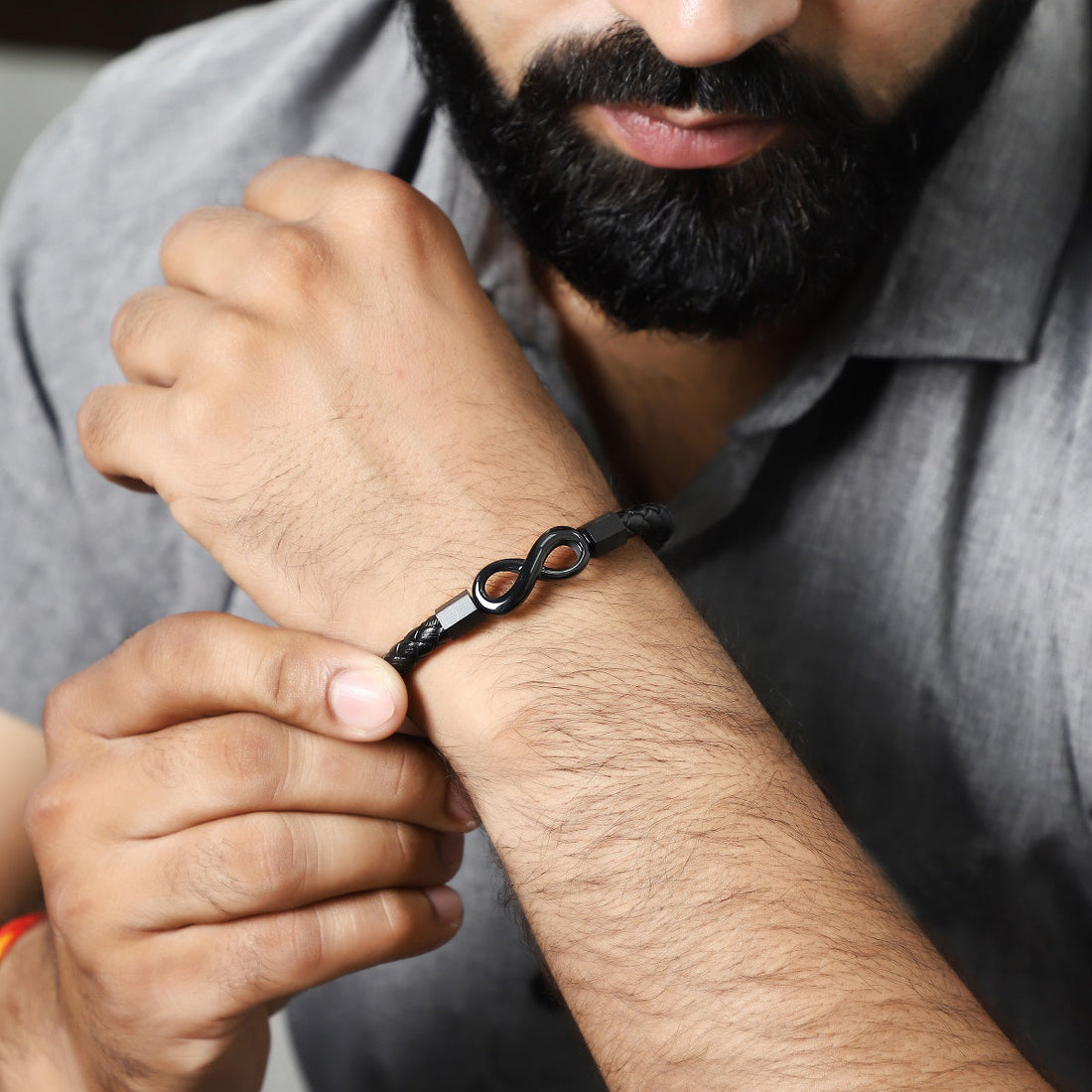 Black infinity leather bracelet