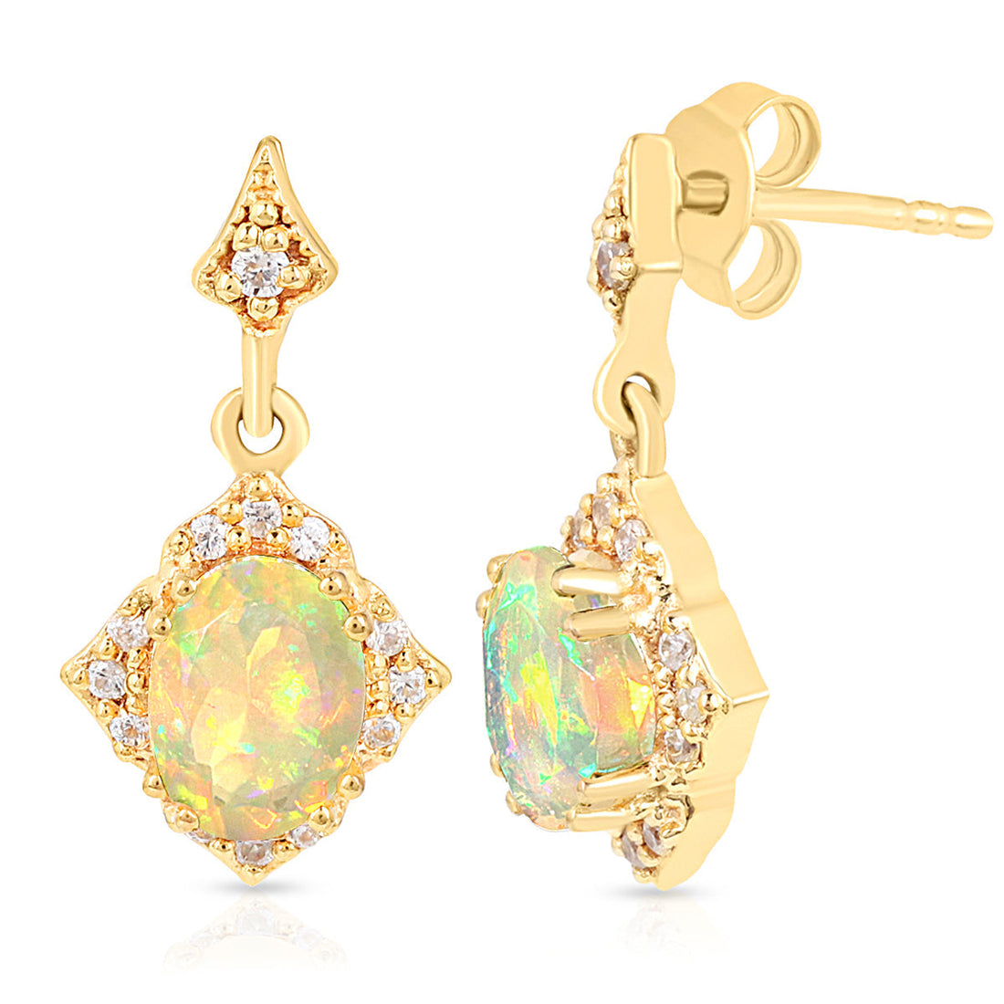 Ethiopian Opal Halo Drop Silver Earrings