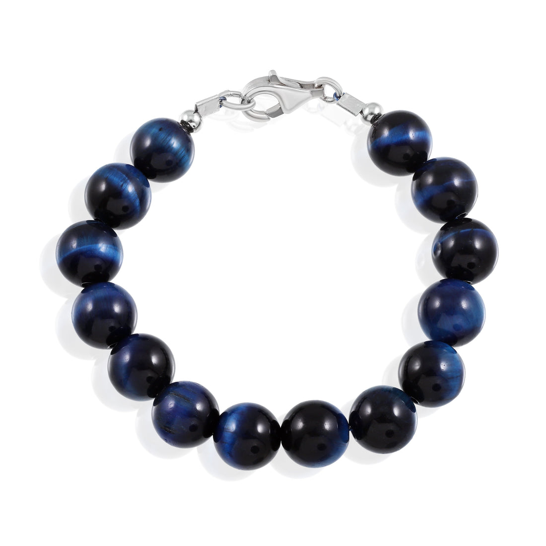Natural Blue Tiger's Eye Gemstone Silver Bracelet