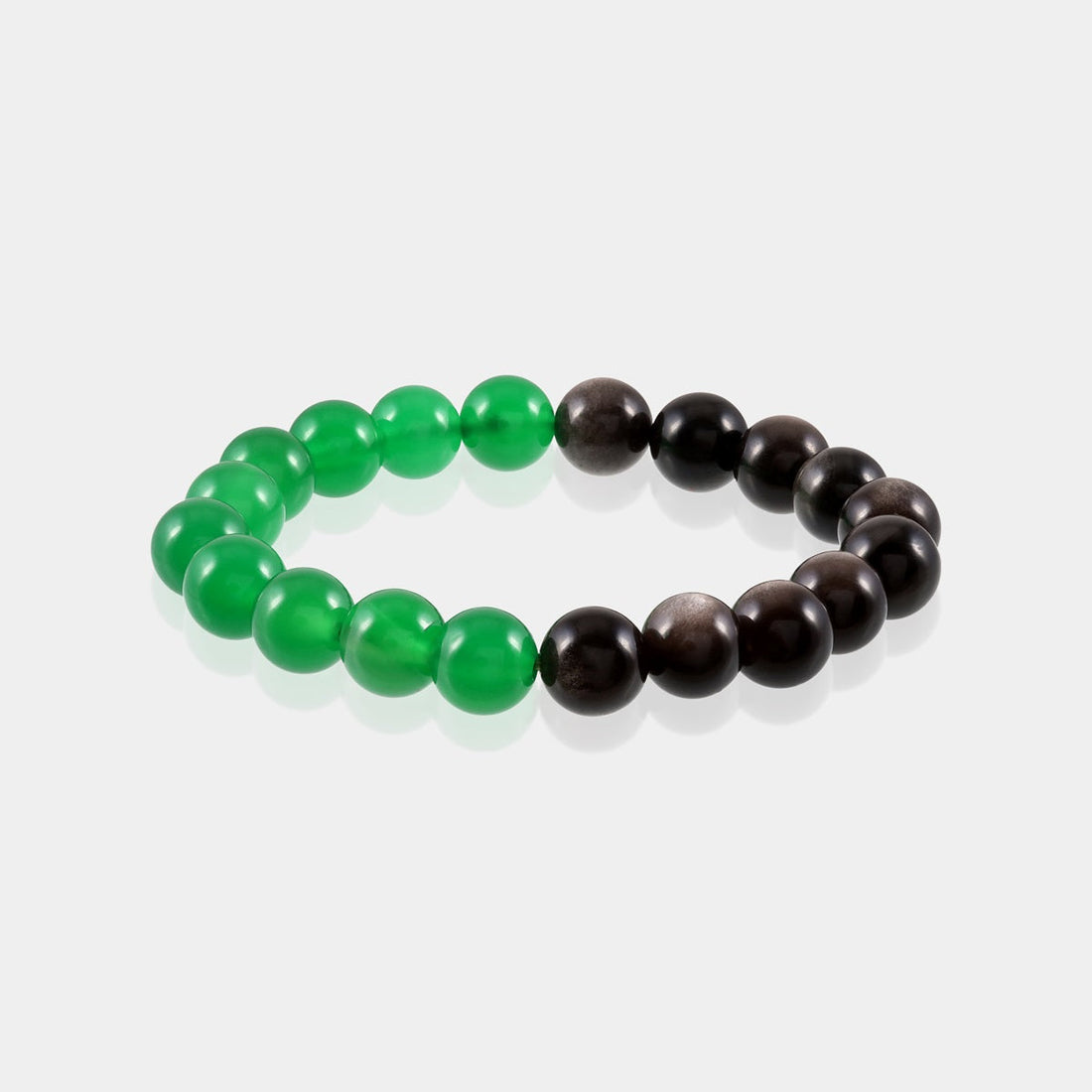Vibrant image featuring 8mm smooth round Green Onyx gemstone beads, highlighting the soothing and healing properties of this elegant green gem