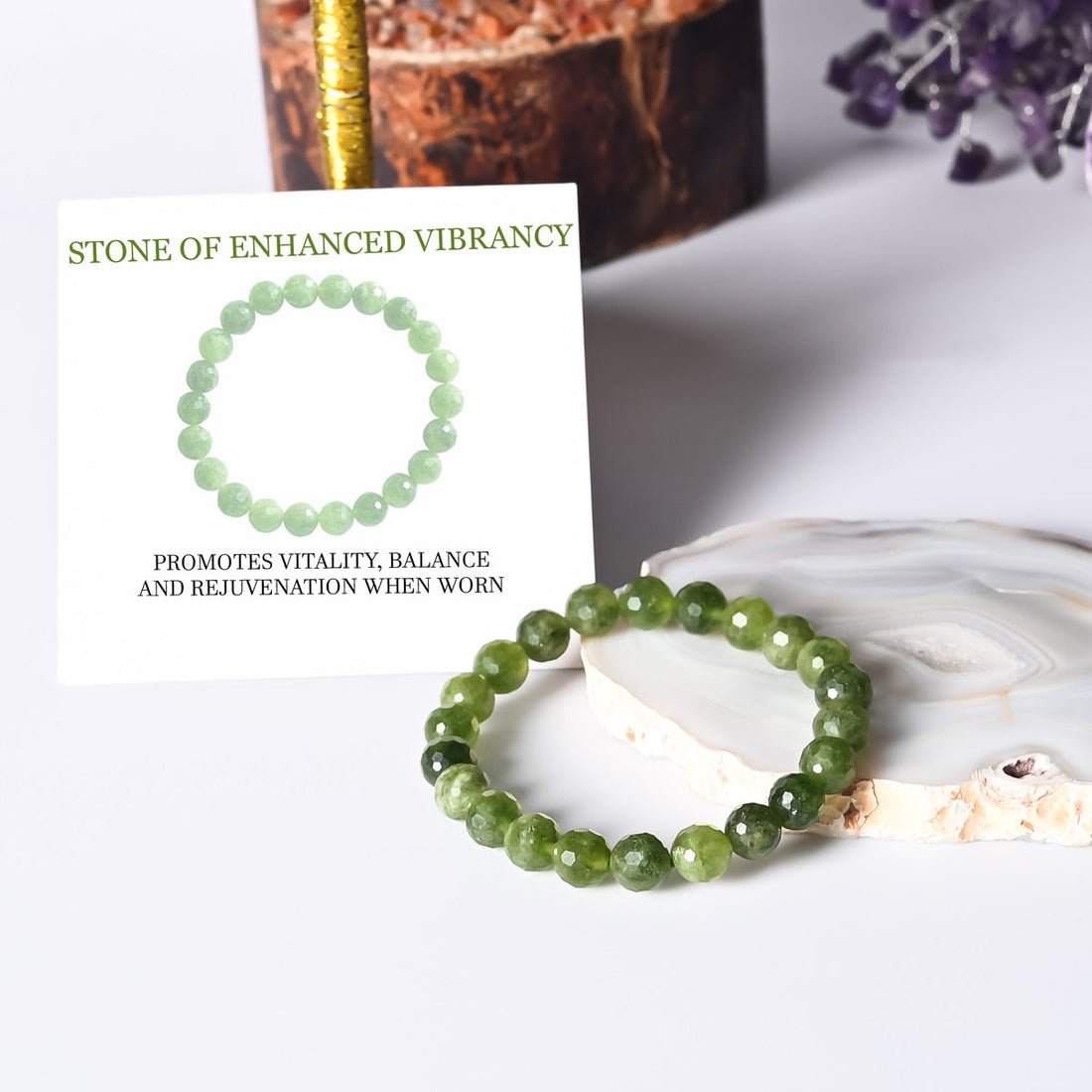 Symbolic representation of heart chakra activation and emotional healing with the Green Quartz Bracelet
