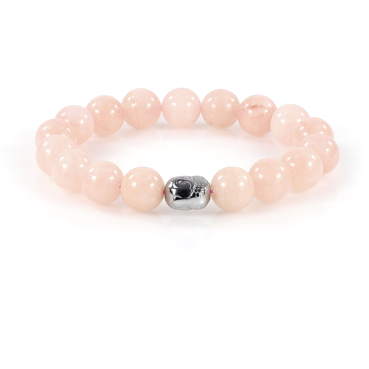 Morganite and Hematite Buddha Stretch Bracelet