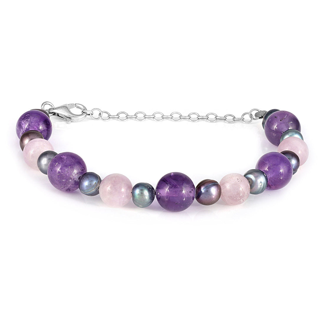 Amethyst, Pearl and Kunzite Silver Bracelet