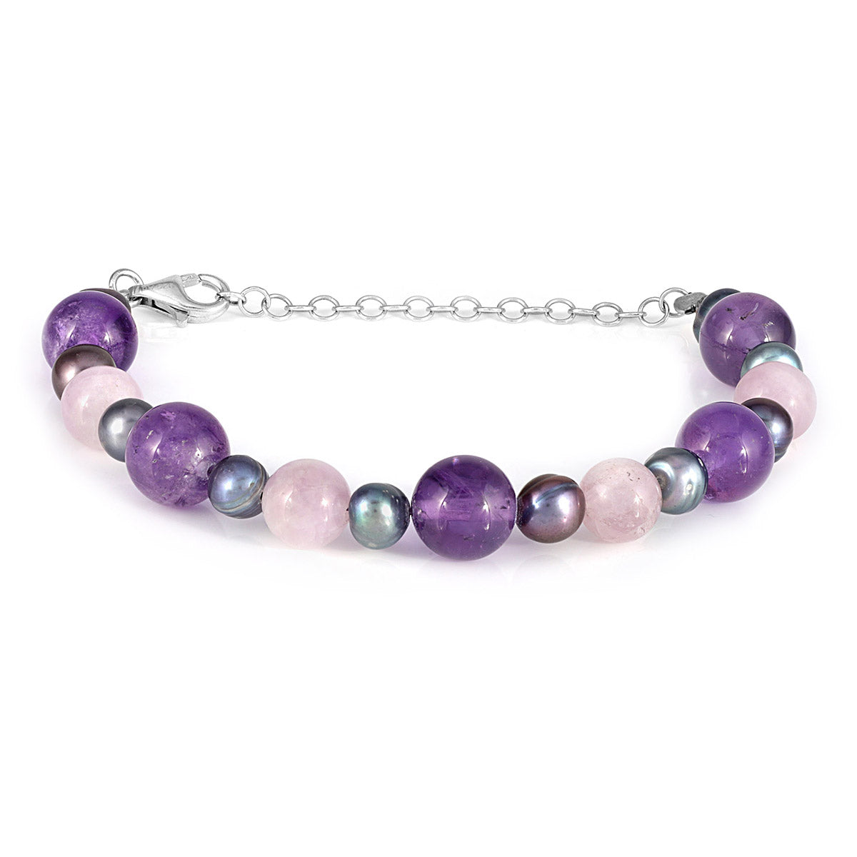 Amethyst, Pearl and Kunzite Silver Bracelet
