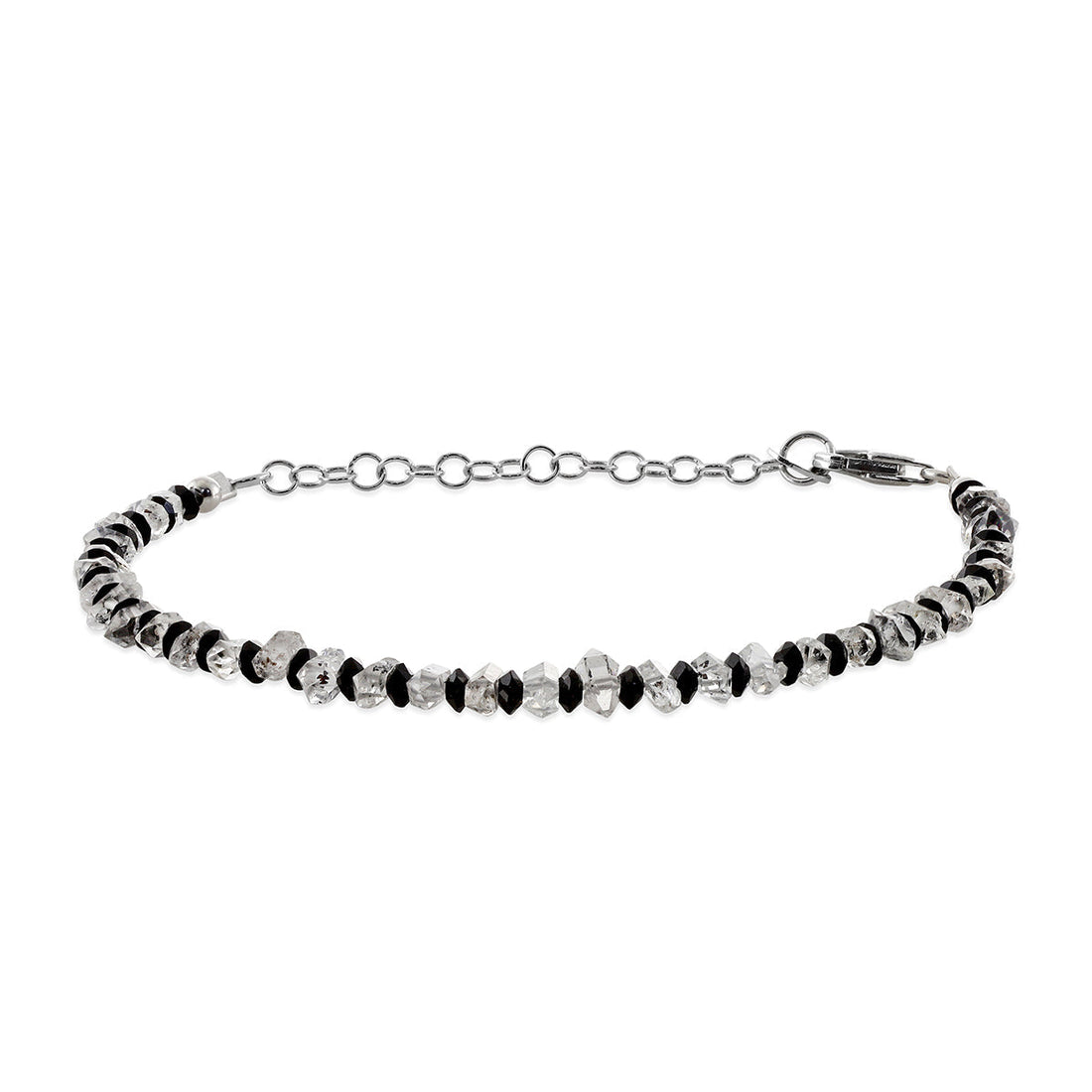 Black Spinel and Herkimer Diamond Silver Bracelet