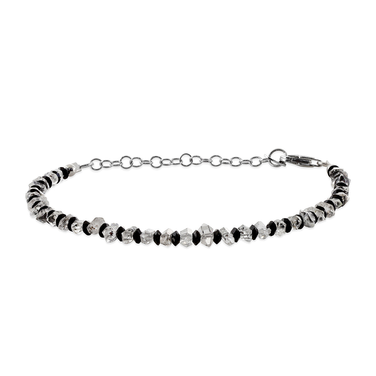 Black Spinel and Herkimer Diamond Silver Bracelet