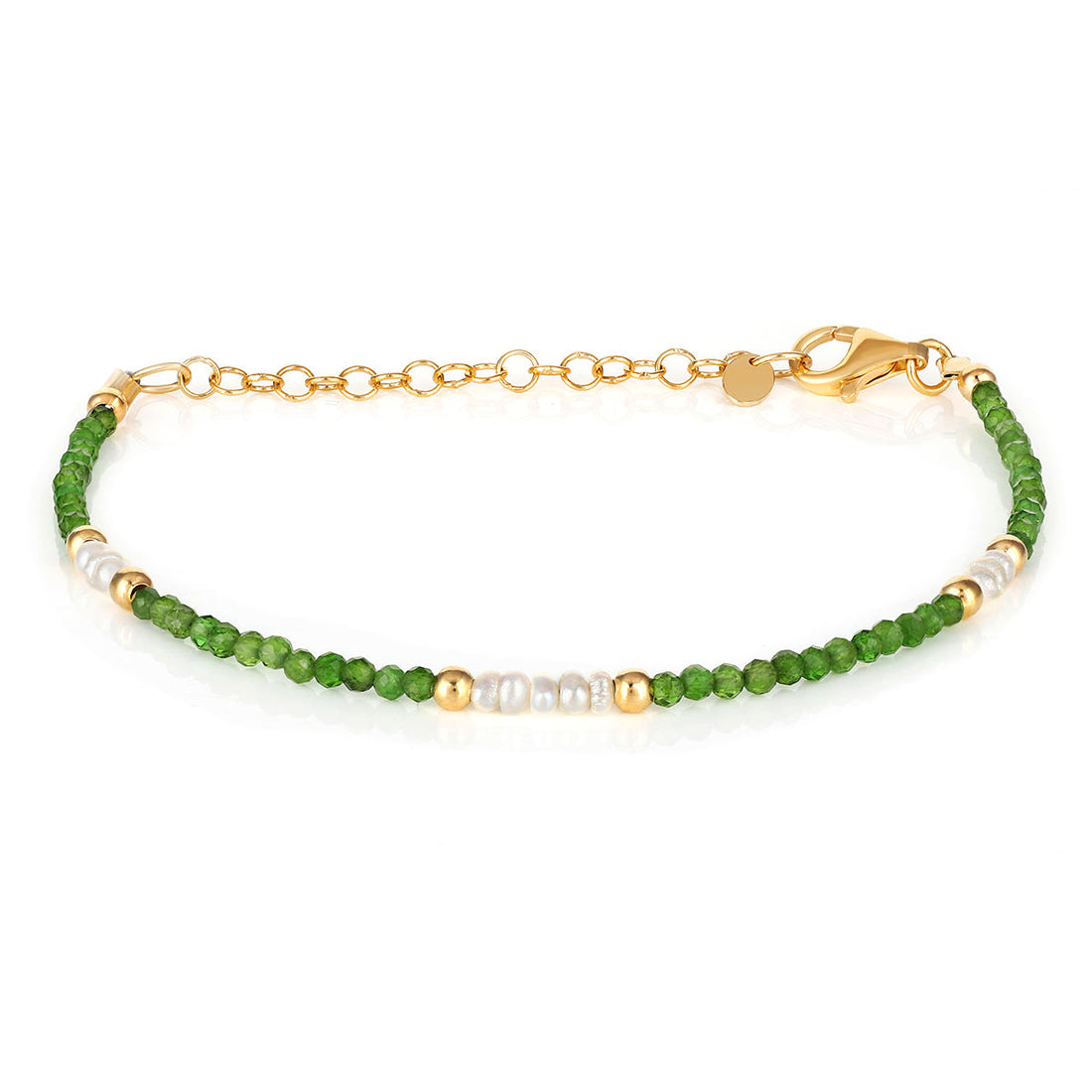 Chrome Diopside and Pearl Silver Bracelet