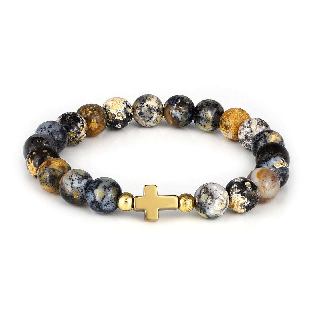 Blue Ocean Jasper and Hematite Stretch Bracelet