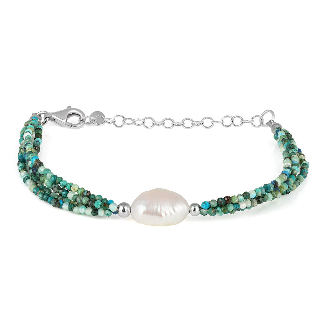 Chrysocolla and Pearl Silver Bracelet