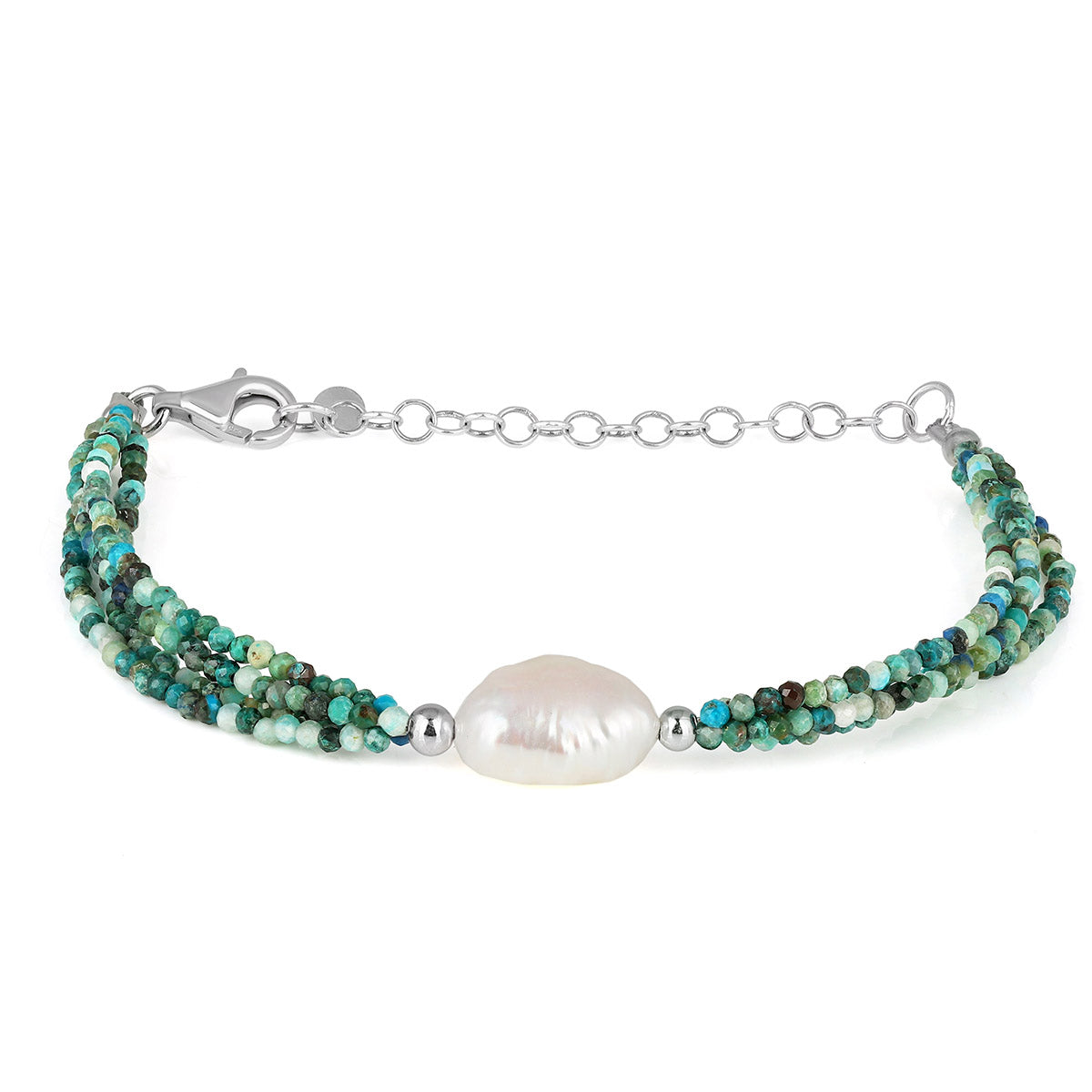 Chrysocolla and Pearl Silver Bracelet