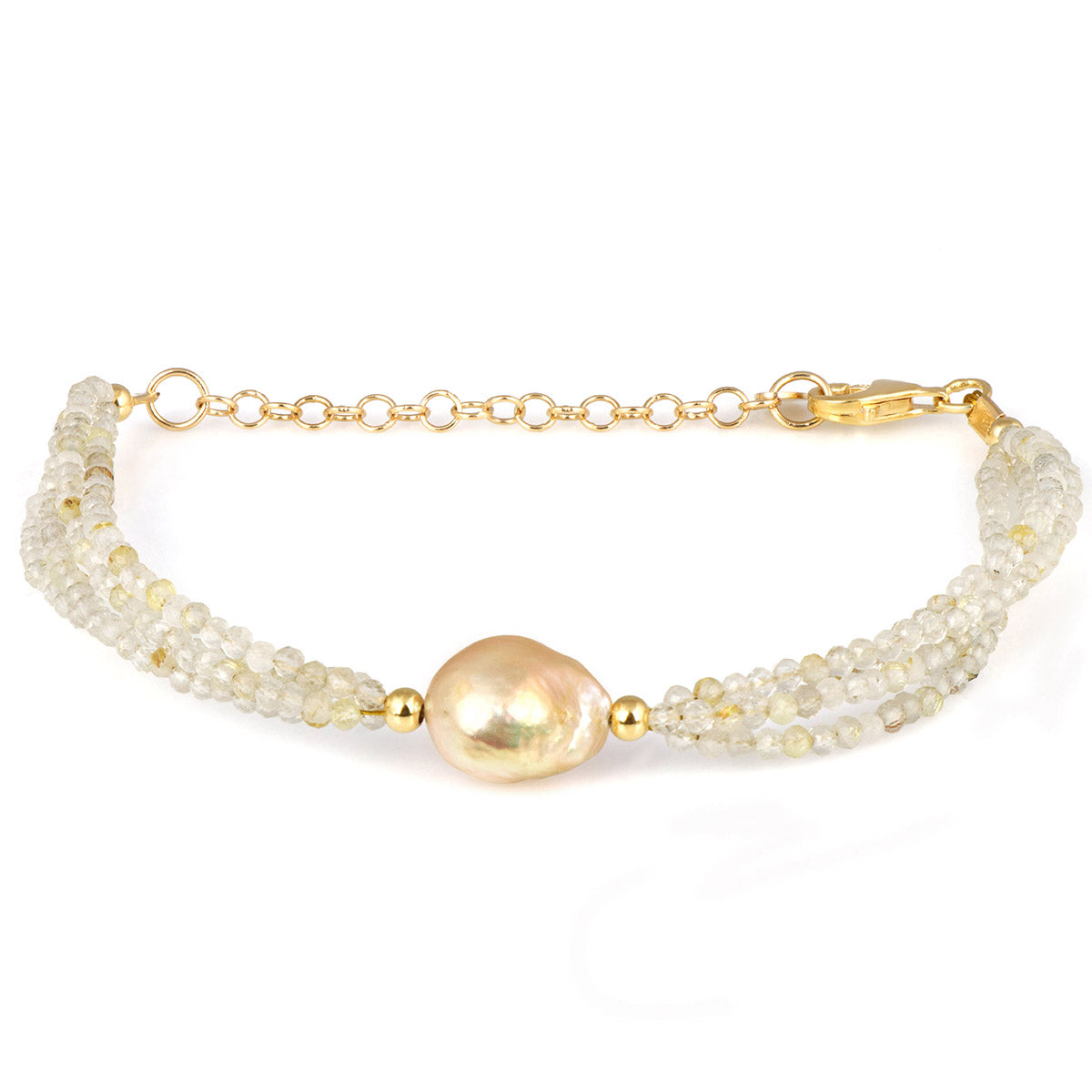 Golden Rutile and Pearl Silver Bracelet