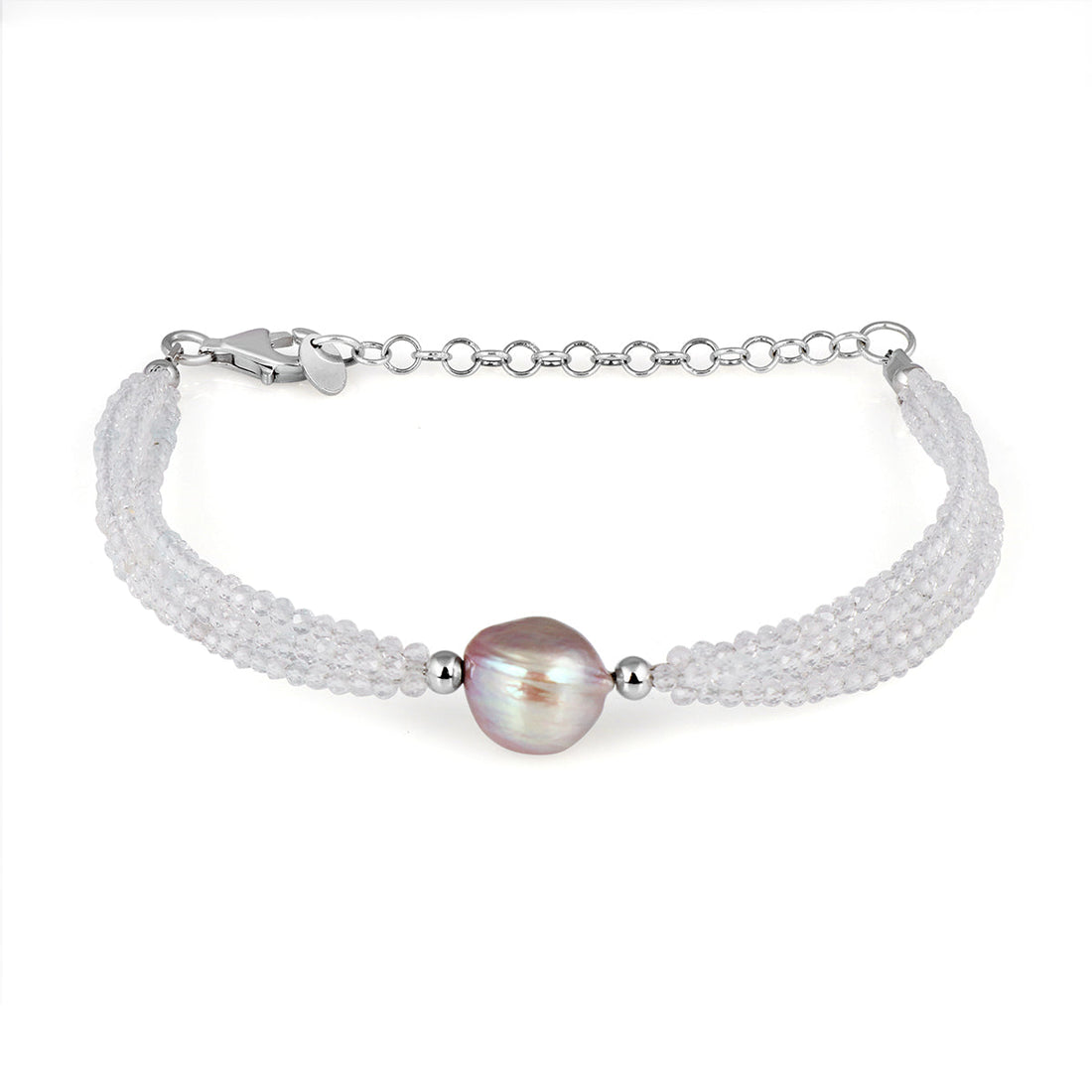 White Topaz and Pearl Silver Bracelet
