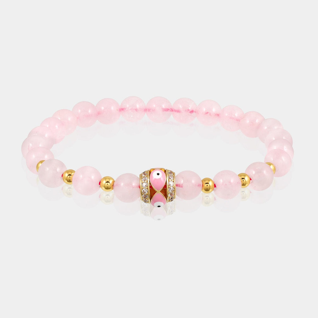 Natural Rose Quartz and Evil Eye Bracelet