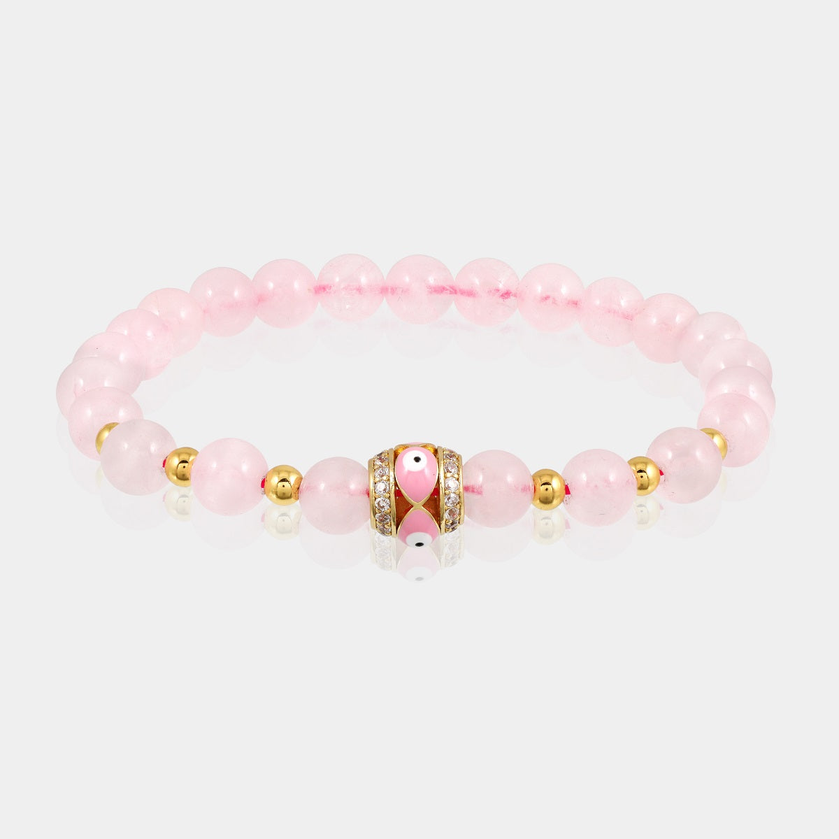 Natural Rose Quartz and Evil Eye Bracelet