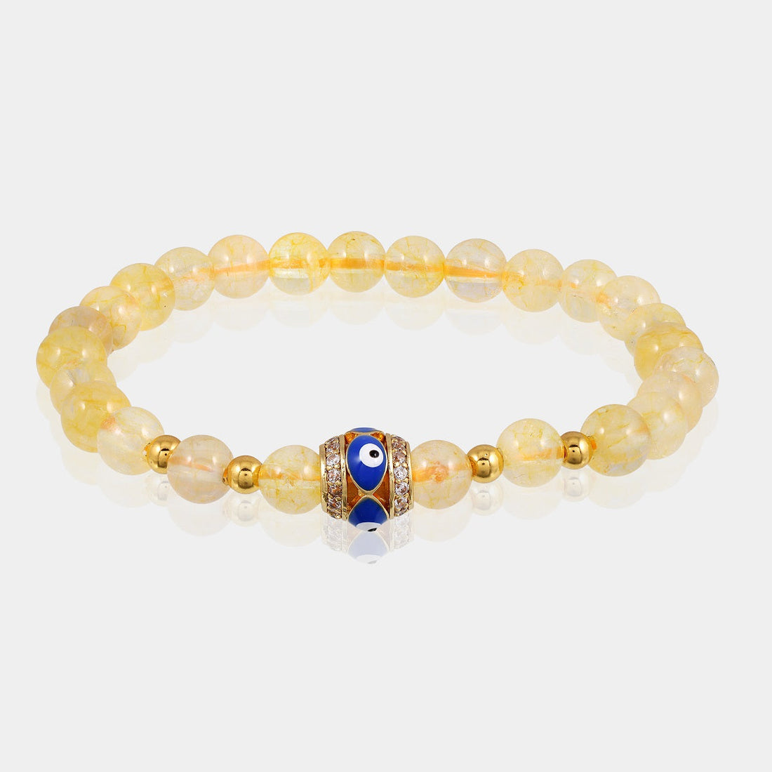 Close-up of smooth round Citrine gemstone beads in a mesmerizing yellow color.  Image: Hematite Gemstone Beads