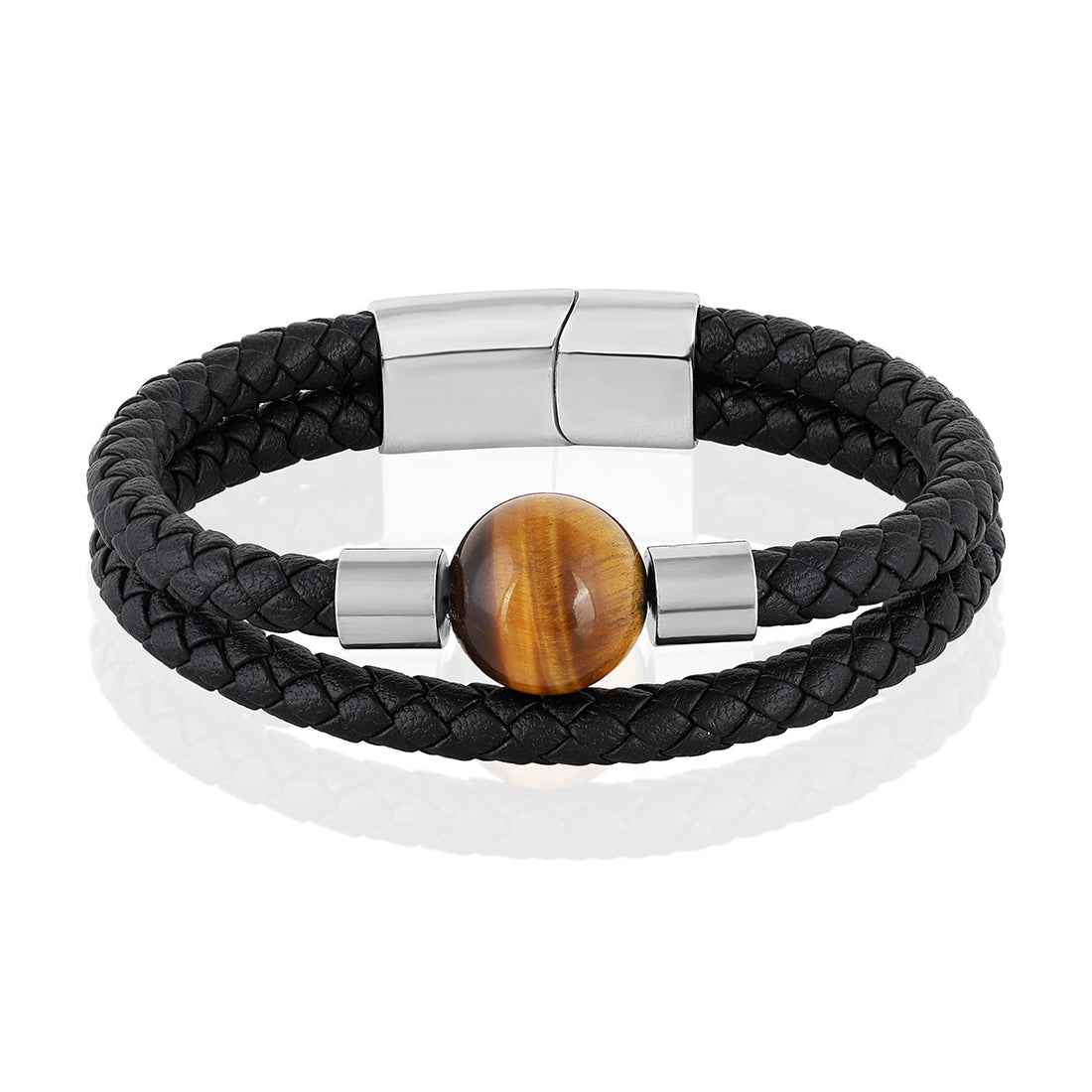 Elegant Tiger's Eye Beaded Bracelet on Leather Rope with Magnetic Lock