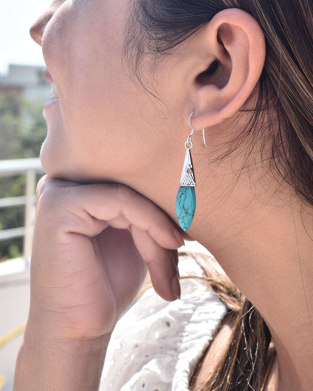 925 Silver Turquoise Dangle Earrings