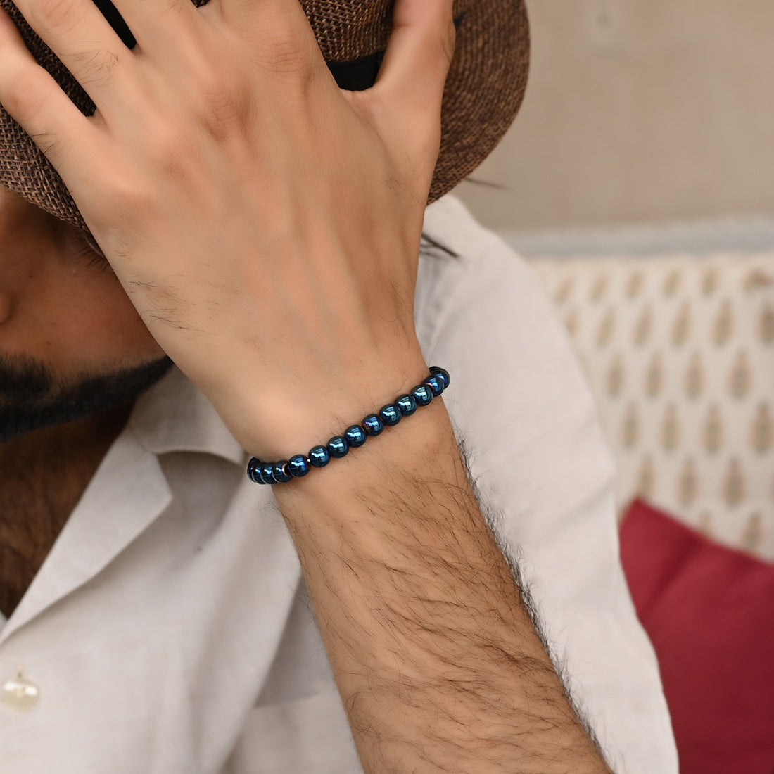 Regal Elegance: Royal Blue Hematite Stretch Bracelet