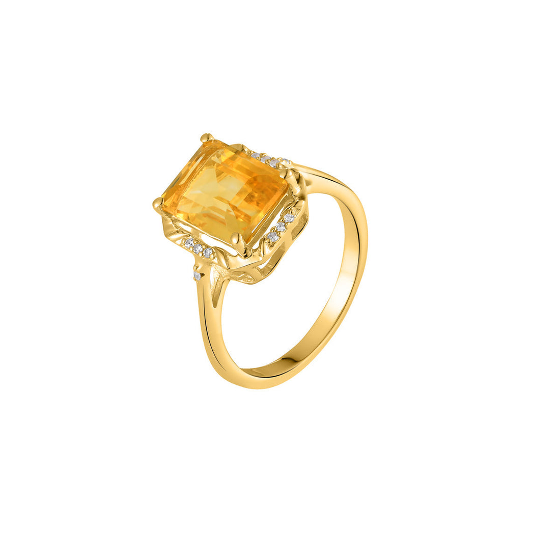 Citrine with Zircon Silver Ring