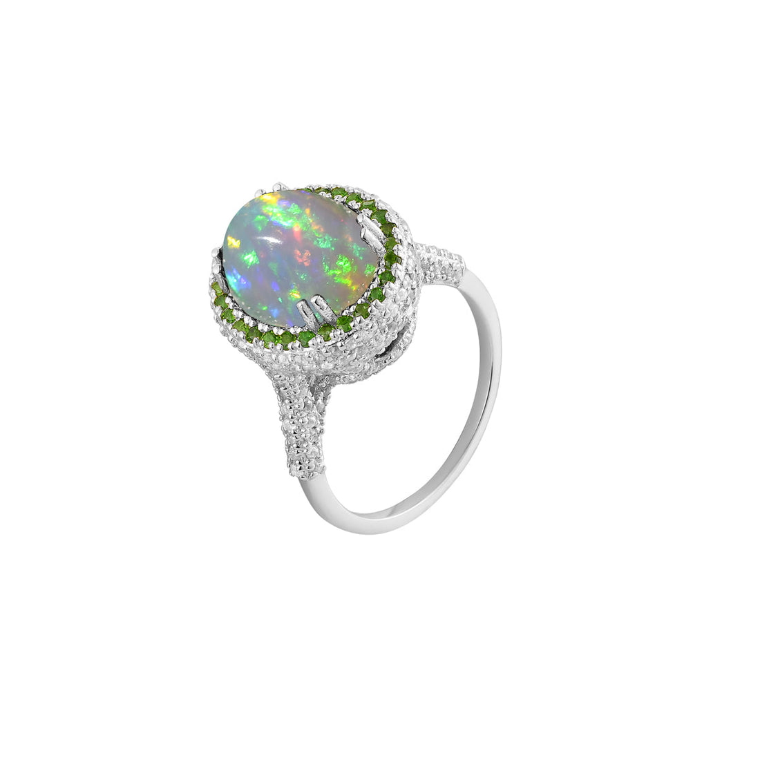 Ethiopian Opal Double Halo Silver Ring