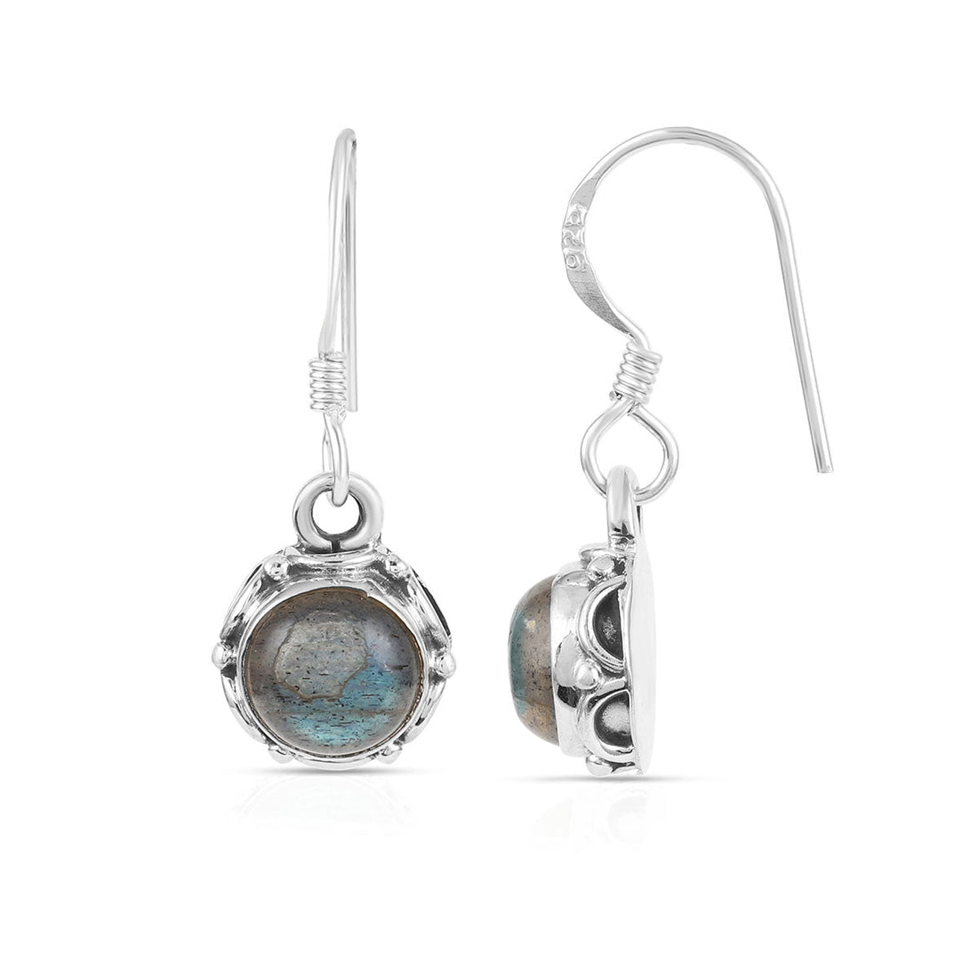 Round Labradorite Silver Dangle Earrings