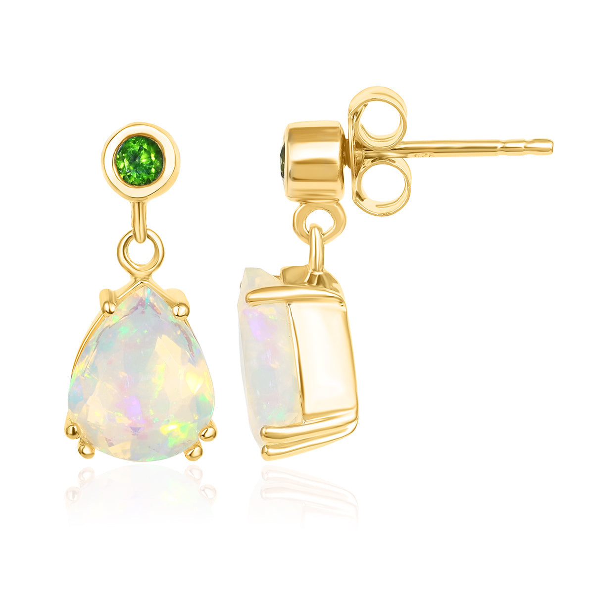 Ethiopian Opal and Chrome Diopside Silver Drop Earrings