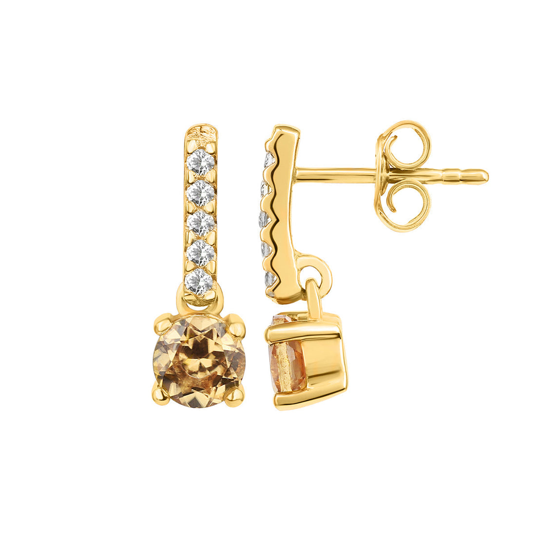 Canary Zircon and Topaz Silver Drop Earrings
