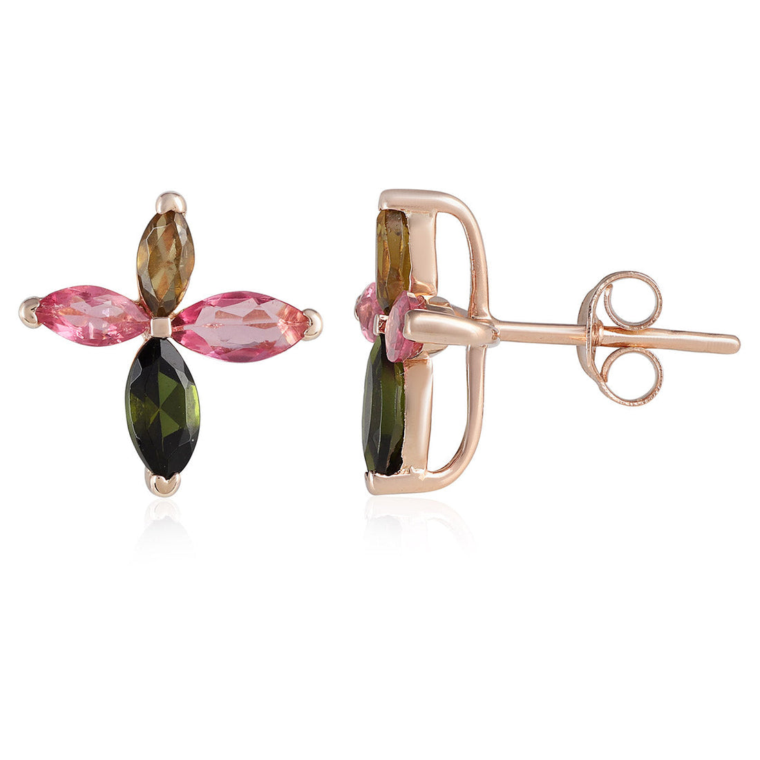 Multi Tourmaline Silver Stud Earrings