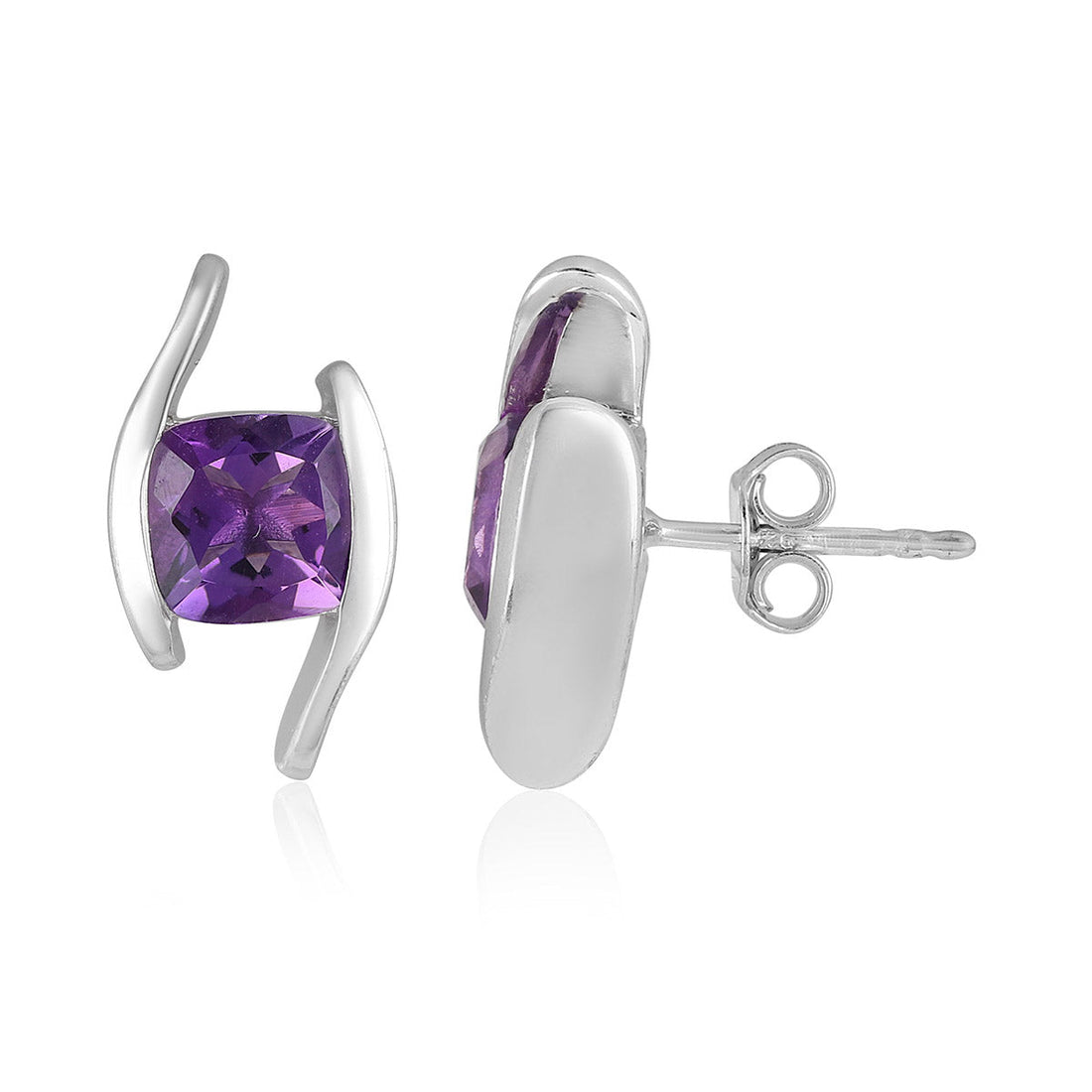 Amethyst Bypass Silver Stud Earrings