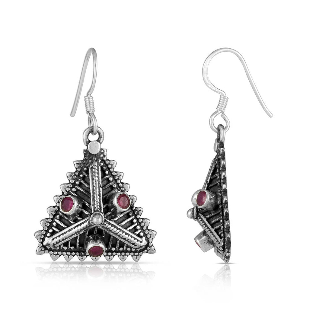 Ruby Handmade Trillion Dangle Earrings