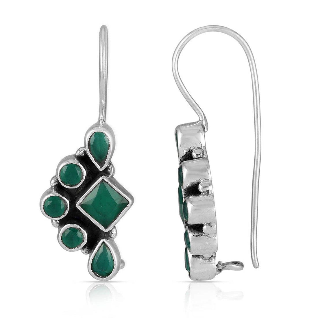Green Onyx Silver Dangle Earrings