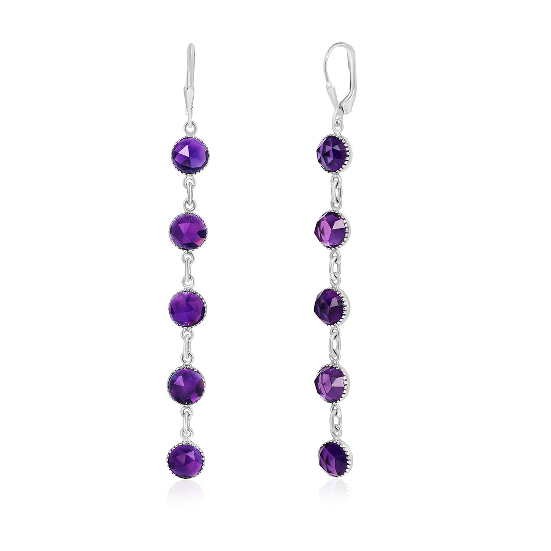 Amethyst Shoulder Duster Silver Earrings