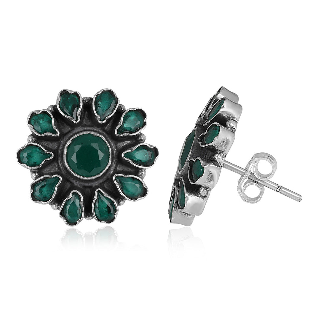 Green Onyx Silver Stud Earrings