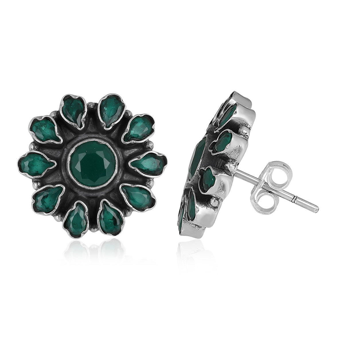 Green Onyx Silver Stud Earrings