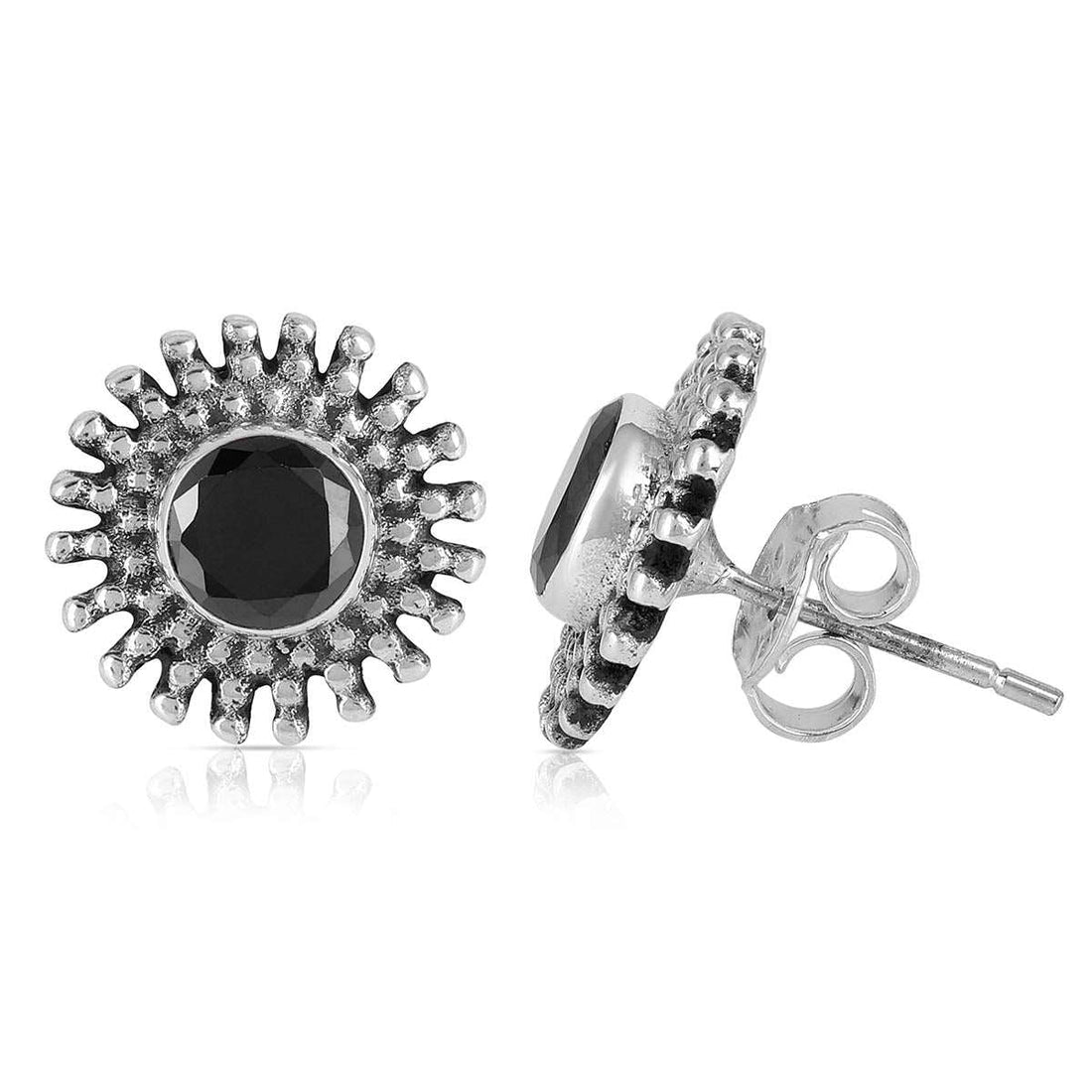 Black Spinel Handmade Silver Stud Earrings