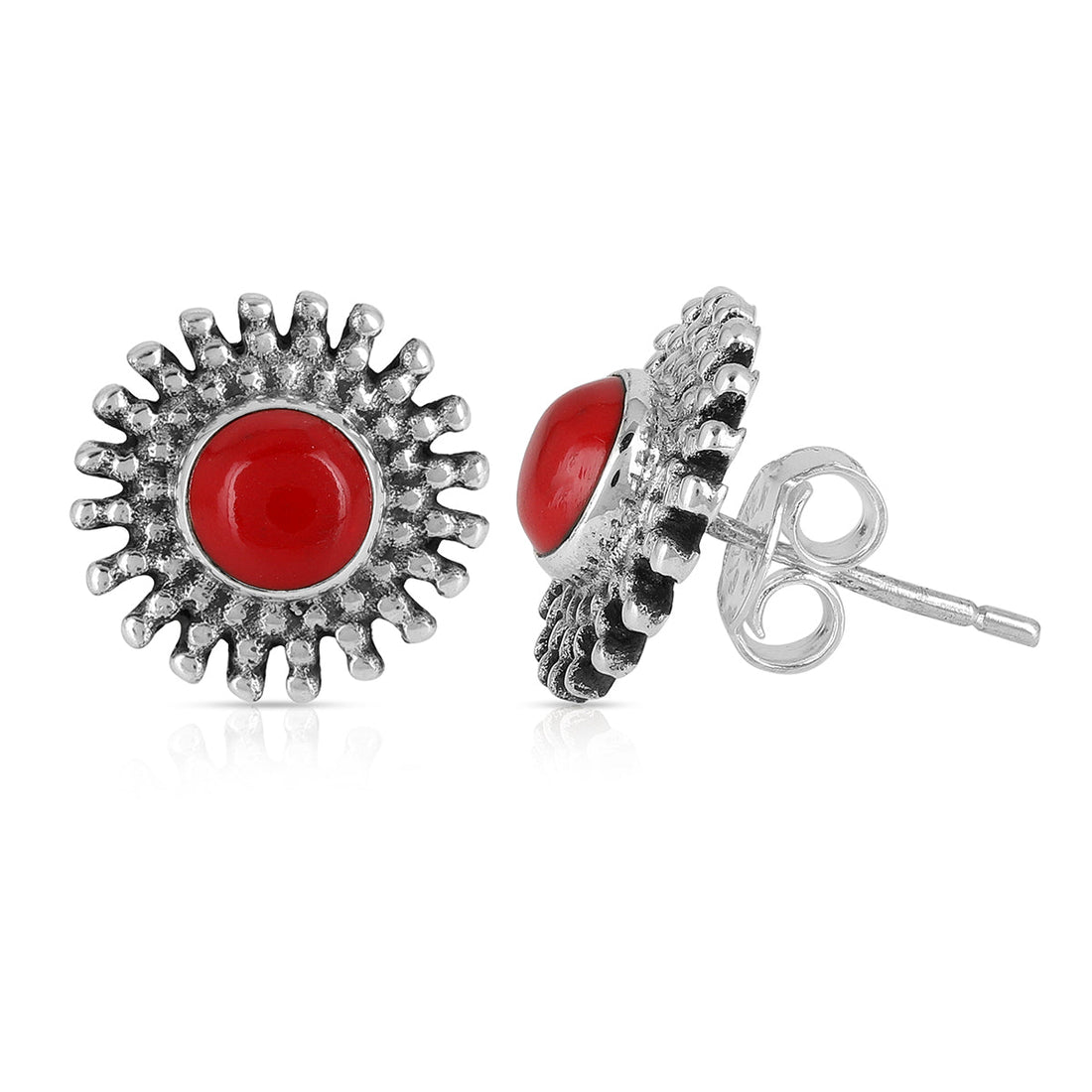 Coral Handmade Silver Stud Earrings