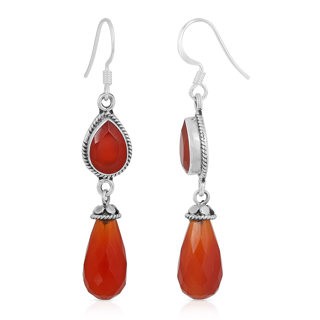 Carnelian Dangle Drop Silver Earrings