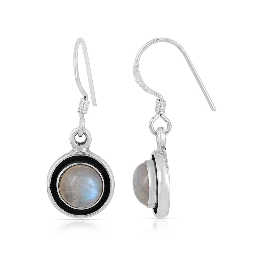Moonstone Silver Round Dangle Earrings