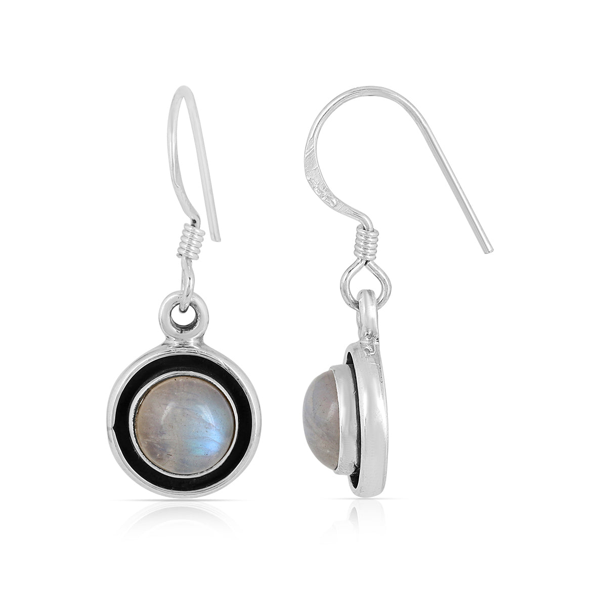 Moonstone Silver Round Dangle Earrings