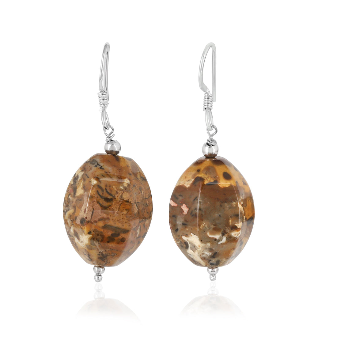 Leopard Jasper Silver Dangle Earrings
