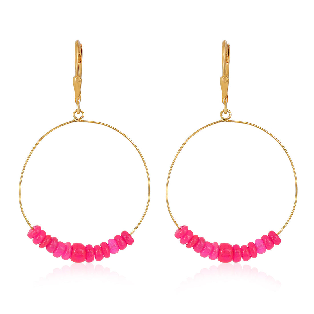 Ethiopian Pink Opal Hoop Dangle Earrings