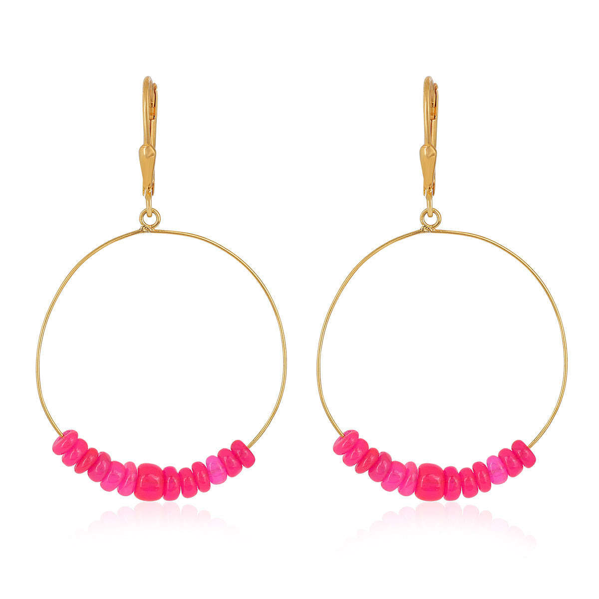 Ethiopian Pink Opal Hoop Dangle Earrings