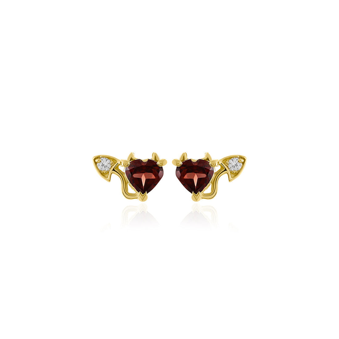 Garnet and Zircon Devil Heart Silver Stud Earrings