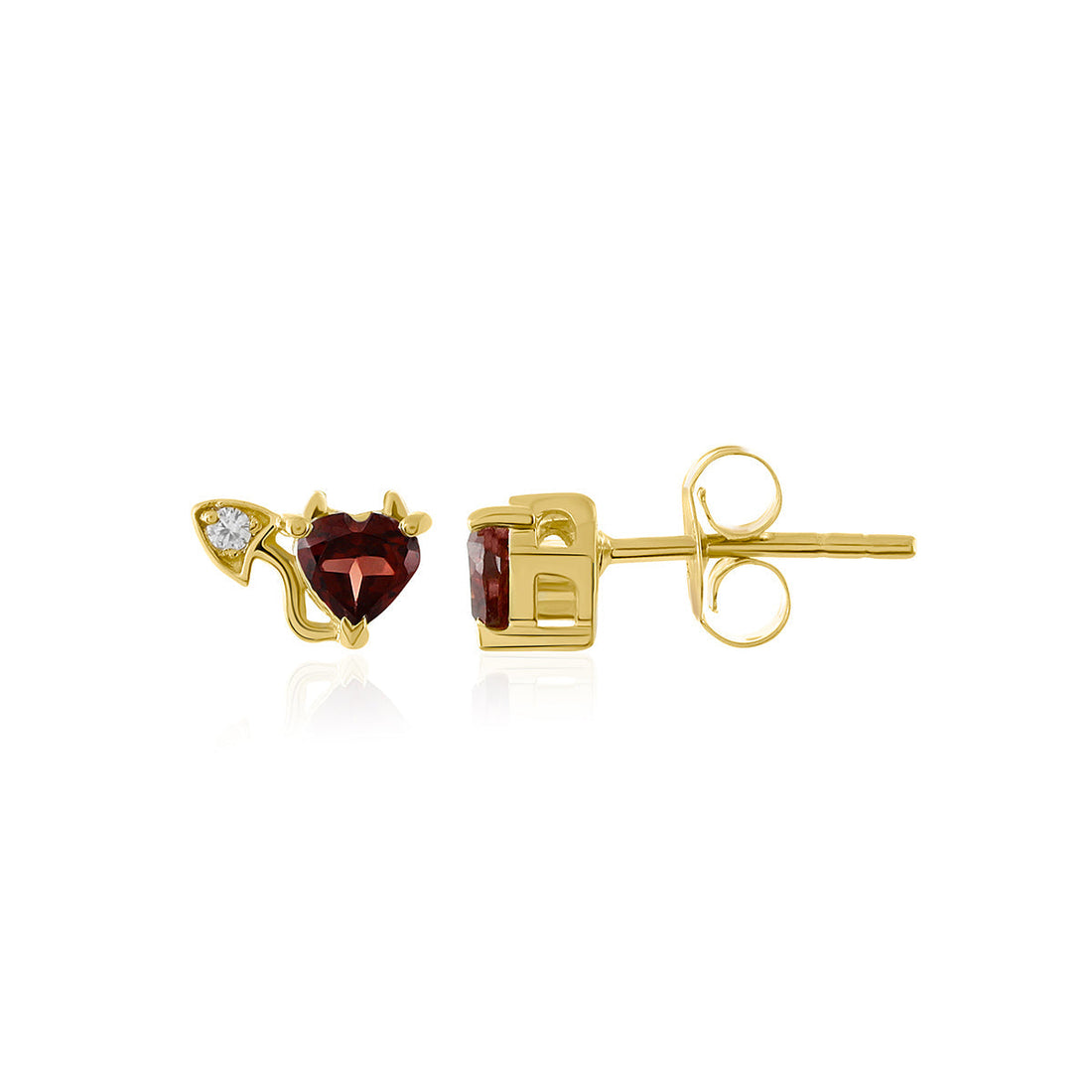 Garnet and Zircon Devil Heart Silver Stud Earrings