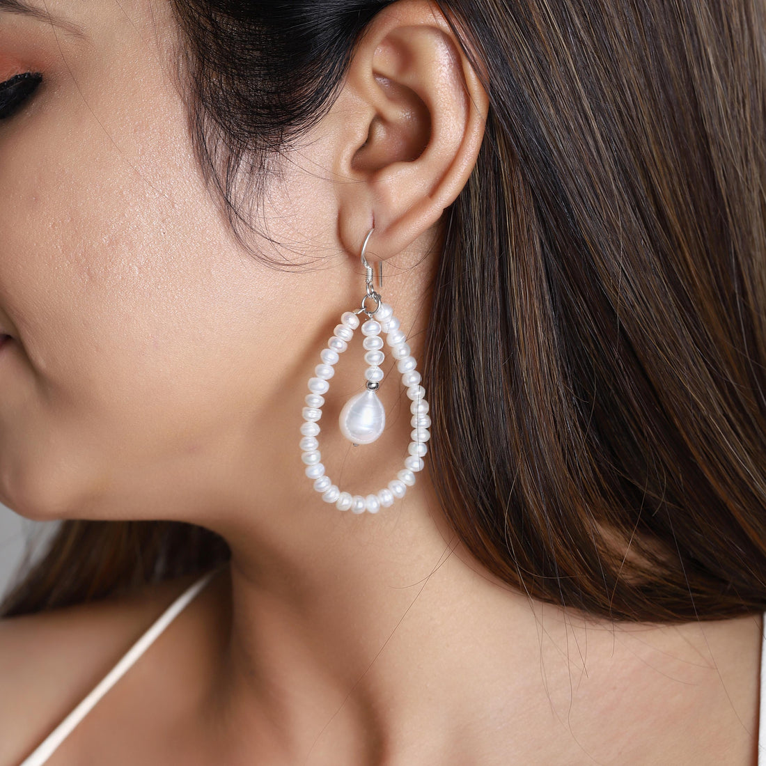 Pearl Flame Silver Dangle Earrings