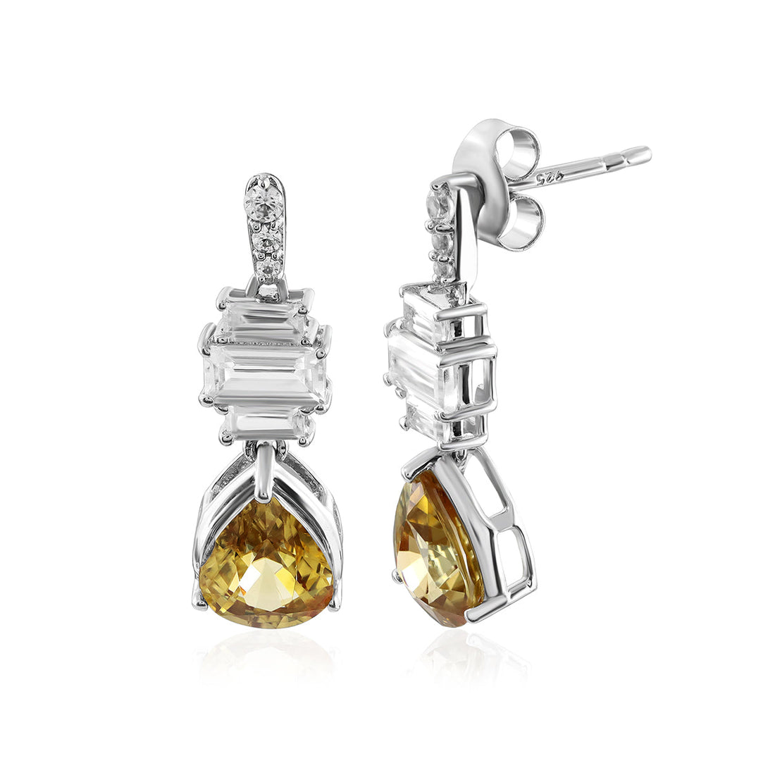 Yellow & White Zircon Silver Drop Earrings